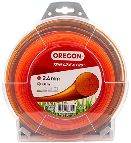 Oregon Runder Mähfaden 2,4 mm, Orange, Für Gras, Unkraut, Rasen und Blumenbeete, Gartenarbeit und Rasenpflege, Nylonfaden, Für die meisten Rasentrimmer, 2,4 mm x 88 m (69-364-OR)