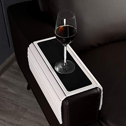GEHE Sofa-Arm-Tablett, Tisch für Couch, flexibel/faltbar, Sofatablett, Coucharmtisch, perfekt für Getränke, Snacks, Fernbedienung oder Telefon, tolles Armtablett für Couch Armlehne (weiß)