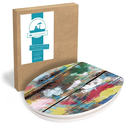 Calmwaters® WC Sitz mit Absenkautomatik, Holz-Motiv Shabby Screen, Holzkern Toilettendeckel, Fast-Fix, Metallscharnier, universale O-Form, Klodeckel oval, Komfort Toilettensitz, Holz-Dekor, 26LP3473