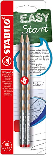 STABILO - Schmaler Dreikant-Bleistift für Rechtshänder - EASYgraph S Metallic in Silber - 2er Pack - Härtegrad HB
