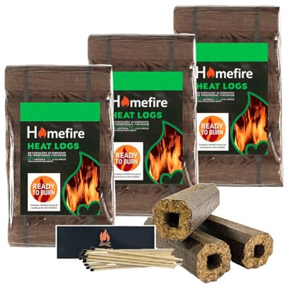 High Energy Ultra Dry Heat Logs Open Fire Log Eco Wood Fuel (36 Heat Logs) with Topline Long Matches for wood burners!