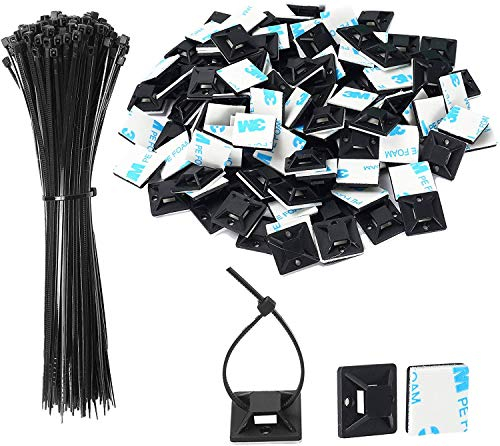 SeuYeugX Kabelbinderhalterungen, selbstklebend, für Kabelmanagement, mit Klebepads, Ankern, Clips, Quadraten, Halterungen, Schwarz, 1000 Stück