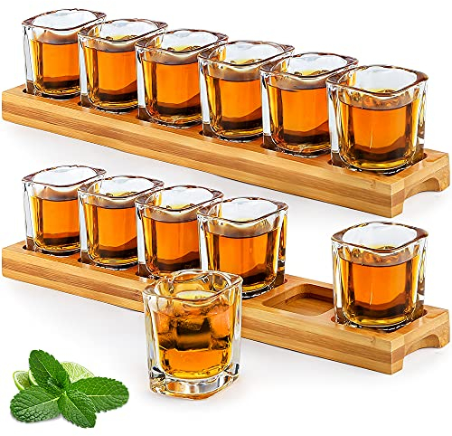 [Set regalo] Set di bicchieri da tiro alla rinfusa 60 ml/2 oz porta cocktail 2 confezioni e 12 bicchieri da bicchiere, per bevande e tavola da portata e in vetro trasparente per liquori