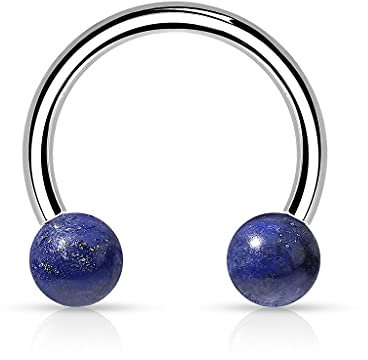 beyoutifulthings Hufeisen-Piercing Halb-Edelstein Universal-Piercing Brust Nippel Nase Septum Ohr Daith Helix Cartilage Silber Blau 1,2-mm 10-mm