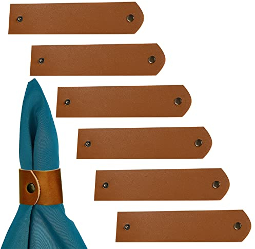 GORGECRAFT Lot de 6 Ronds de Serviette en Cuir Brun Rustique Porte-Boucle de Serviette pour Le Mariage de la Saint-Valentin, Dîner d'anniversaire, Décoration de la Maison