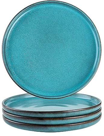 Henten Home Dessertteller Steingut, 4 teilig Kuchenteller Blau - 20cm, Flachteller für Frühstück, Geschirr Tellerset für 4 Personen - Blau