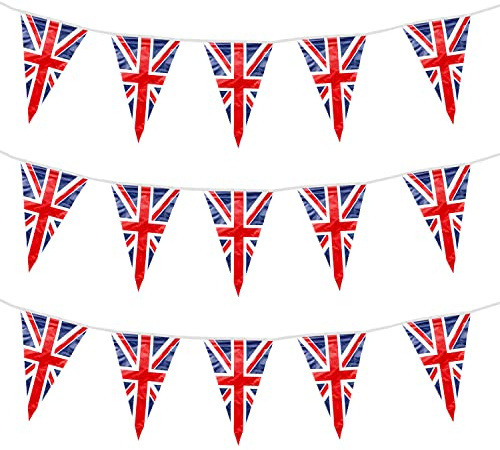 Trimming Shop Union Jack Bunting Banner with 100 Triangle Flags, 40m | Double Sided PVC Bunting Banner for King Charles III Birthday Celebration UK Royal Events British Street Party