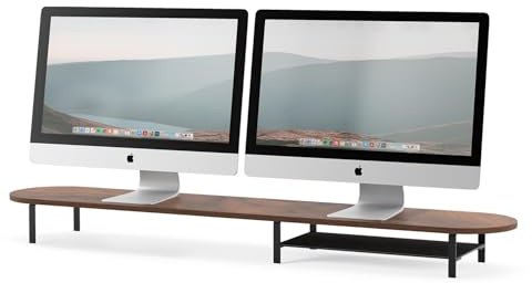 Woodcessories Monitorständer Holz 2 Monitore Walnuss - Ergonomisch Schreibtisch Monitorerhöhung / Bildschirmerhöhung mit Ablage 115 x 22 x 10 cm