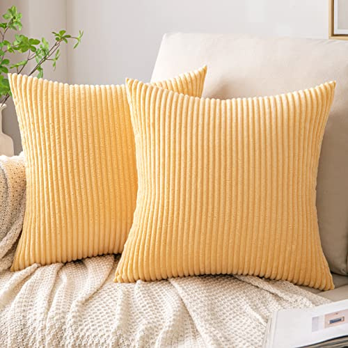 EMEMA Kissenbezug 40x40 cm Herbst Kordsamt Kissenbezüge Dekokissen Sofakissen Cord Kissenhülle Zierkissenbezug Kord Dekorative Weiche für Sofa Wohnzimmer Schlafzimmer 2er Set Helles-Gelb