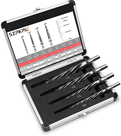 4-teiliges Bohrer-Brücke/Bau-Reibahle-Bit-Set, 3/8 Zoll, 1/2 Zoll, 5/8 Zoll, 3/4 Zoll mit 1/2 Zoll Schaft, HSS-Kegel, Reibahle, Werkzeug für Stahl, Metall, Holz, Legierung, Bohrloch mit Aluminiumbox
