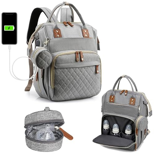 Nappy Bag Changing Bag Backpack (UK Company) Baby Diaper Bag With 9 Pockets Grey