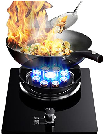 CHALKE Cocina A Gas 1 Fuego, 5.2KW Quemador Wok De 9 Cavidades con Protección contra Llama, Soporte De Olla De Hierro Fundido De Vidrio Templado Negro, Fácil De Limpiar (Size : LPG)