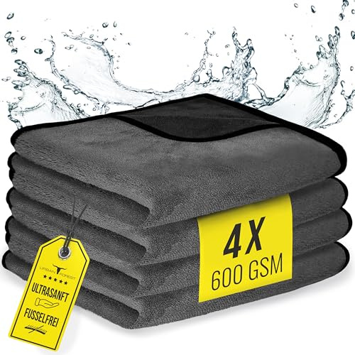 URBAN FOREST Mikrofasertücher Auto, Grau, 40x40, 4er Set | Premium Poliertuch & Trockentuch für professionelle Lackpflege & Außenpflege