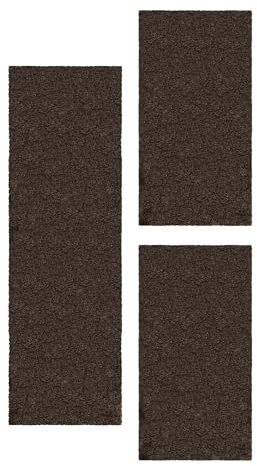 Carpetsale24 Bettumrandung Schlafzimmer 3 teilig Hochflor Teppich Braun Bettvorleger Schlafzimmer Bettset: 2 St. 60x110 cm | 1 St. 80x150 cm - Einfarbiger 50 mm Flauschiger Teppich Läufer Set