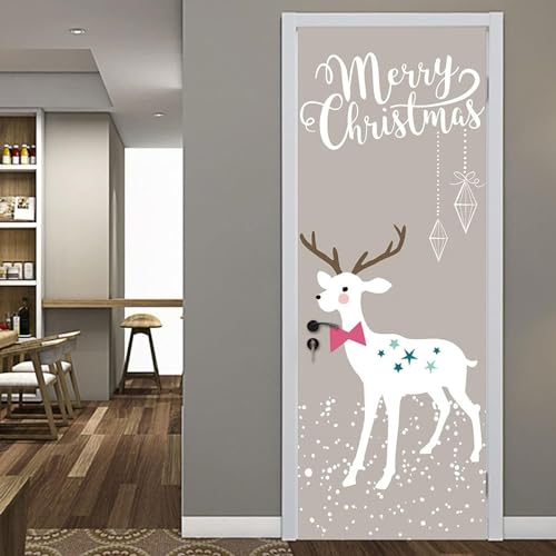 3D Türaufkleber Türtapete Selbstklebend Türposter Weihnachts-Cartoon-Elch 90 X 210 Cm Fototapete Türfolie Wasserdichte Abnehmbare Pvc Türtapete Innentür Schlafzimmer Küche Bad Home Deko - -4D7A8M8U6T2