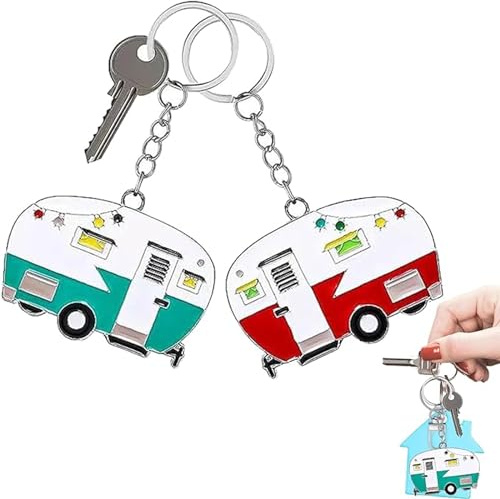 Porte-clés de caravane, paquet de 2 accessoires de porte-clés de camping-car Happy RV pratiques et élégants, porte-clés de camping pour les amoureux (red-green)