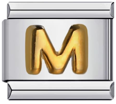 Mon & Sons Breloque italienne de 9 mm avec initiale de l'alphabet de A à Z - Or jaune et argent - Compatible avec bracelet Nomination