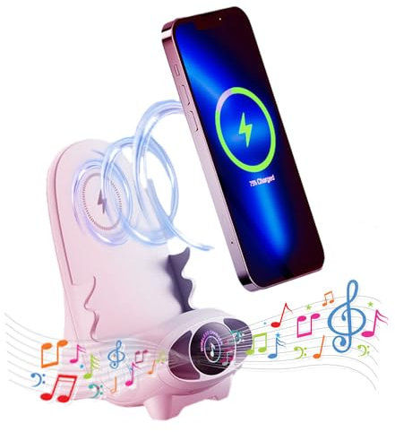 Mini Chair Wireless Fast Charger Multifunctional Phone Holder, 3 in 1 Multi-Function Fast Charge Wireless Mini Chair Phone Stand Portable Wireless Charger with Speaker Function /41 ( Color : Pink )