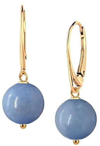 Angelit Kristall Ohrringe Damen Gold Vergoldet Silber Edelstein Ohrringe Hängend mit Stein Blau Rund 12mm Ohrhänger Damenschmuck Ohrschmuck Gold Geschenke für Frauen