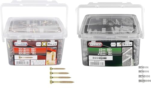 Connex Universalschrauben-Sortiment 625-teilig - Diverse Größen & Dübel-Sortiment 395-teilig - Polypropylen - Diverse Größen im Set (Ø 5/6 / 8/10 mm)