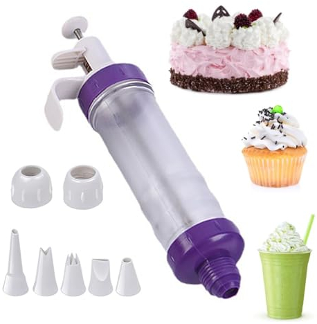 1PCS Cake Decorating Pen Plus 7 Different Plastic Nozzles Practical Cream Syringe Multi-Functiona Icing Decoration Gun for Cupcakes Cookies Cream Cake Decorating