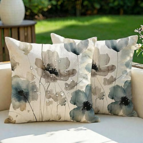 Vorysum 2 er Set Wasserfest Kissenbezüge 50x50 cm Outdoor Kissenbezug Blumen Dekokissen Sofakissen Retro Kissen Dekorativ Kissenhülle aus Polyster für Garten Sofa Wohnzimmer Bett