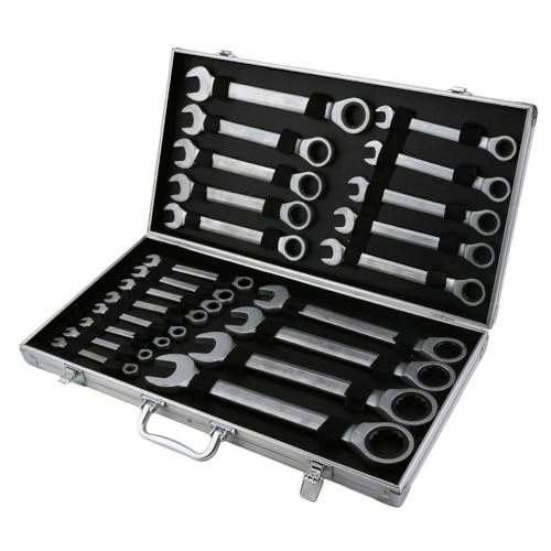 TuliperMood Juego de llaves de carraca de carraca de 6-32 mm, 22 piezas en maletín, llaves inglesas, herramientas de mano, para uso comercial u ocasional