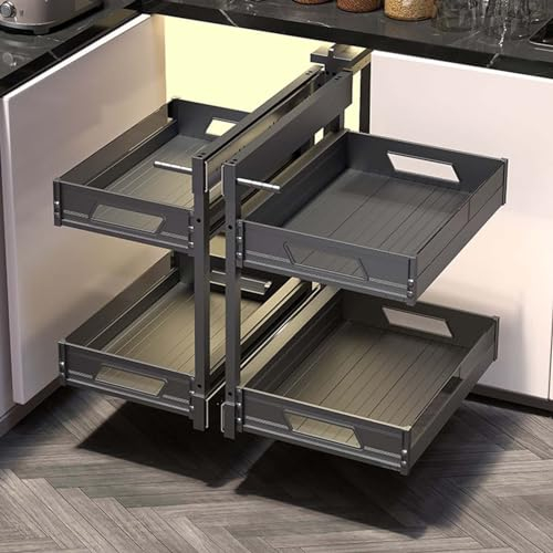Eckschrank Mit Auszug, Links Schwingend, Organizer, Höhenverstellbar, Mit Soft-Close-Funktion, Zwei Ebenen, Ausziehbares Regal, Aufbewahrungs-Organizer