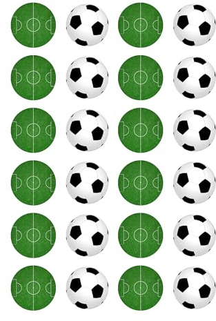 24 x Pre-cut Football & Pitch Edible Cupcake Toppers, Party Decorations, Cake Decorations, Fairy Cakes, Birthday Party,Football Team, Premium Wafer Card.