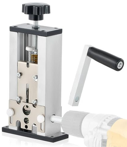 CREWORKS Manual Wire Stripper Machine, 1.5-25 mm Cable Stripper Machine, Cable Stripper for 0.06-0.98 Scrap Wire Leftover Cable, Copper Wire Stripping Machine with 2 Feed Hole Plates for Power Drill