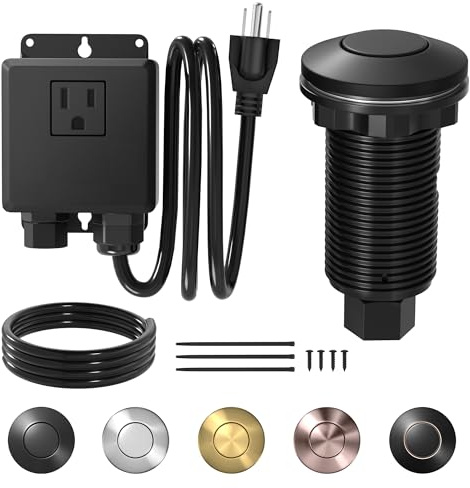 Joinfworld Garbage Disposal Air Switch Kit Waterproof Garbage Disposal Button Kit with Long Garbage Disposal Switch Matte Black - UL Listed