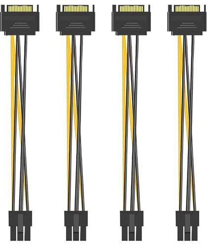 ANCLLO 4PCS Cable SATA SATA 15Pin a 6Pin Tarjeta gráfica Cable de alimentación Longitud del Cable 20 cm