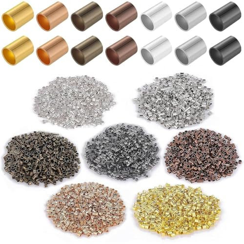 1500 PCS Perles à écraser,Perle a Ecraser en Laiton,Ensembles de Perles a Sertir Intercalaire,Embouts de Curseur Tube d'extrémité à Sertir,Fabricationde de Bijoux 1.5mm/2.0mm/2.5mm