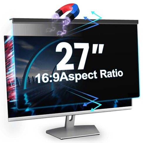VERPONITY Magnetic Computer Privacy Screen 27 Inch, Aesthetic Hanging Privacy Screen for Computer Monitor with Anti-Blue Light Coating, Removable PVC Magnetic Attachment Computer Monitor Privacy