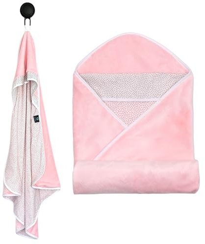 PIMKO Baby Badetücher Kapuzenhandtücher tücher mit Kapuze Babyhandtuch Baumwolle und flauschig ideal als Badeponcho und Kuscheldecke (Fluffy Pink)