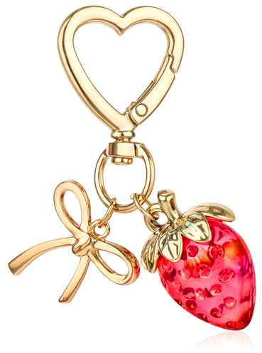 Apausvcm Süßer Erdbeer-Schlüsselanhänger mit Herz, Blumen und Gänseblümchen - Kawaii Taschenanhänger für Geldbörse Geschenk