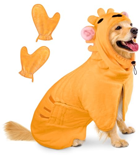 Accappatoio per Cani, Accappatoio per Cani Microfibra, Abbigliamento Asciugamano Morbida per Animali, Per Asciuga il Tuo Cane Dopo Aver Nuotato e Fatto il Bagno (Leone arancione, XL)