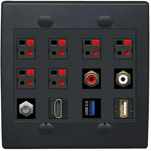Placa de pared coaxial de 12 puertos RCA RCA rojo y blanco con 6 altavoces USB 3 USB 2 [negro]