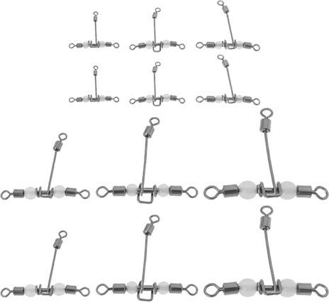 Briny River Lot de 30 émerillons lumineux à 3 voies en T - 6 spécifications - Compatible avec appâts souples - Appâts durs - Crochets rotatifs pour pêche de nuit