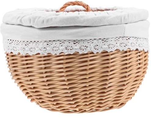 MAGICLULU Wicker Food Storage Basket with White Fabric Liner, Decorative Bread and Snack Organizer, Small 25cm Diameter Basket for Kitchen and Dining Use
