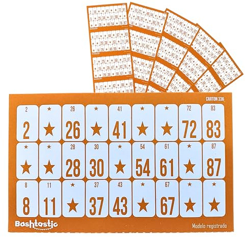 Bashtastic 504 Bingo Karten - 504 Verschiedene Bingo Karten 1-90. Set aus 240 g/m² Karton für traditionelles Bingo Spiel mit Freunde, Familie & Kinder Bingo. Sie sind nummeriert. (Orange)