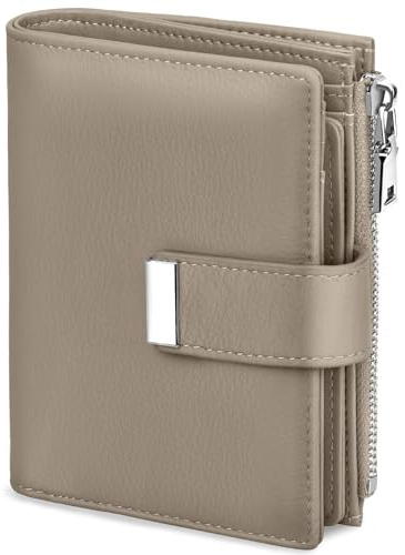 Faneam Geldbörse Damen Kleine Portemonnaie Damen aus Leder Große Kapazität Geldbeutel RFID-Schutz, 12 Kartenfächer und Reißverschluss Münzfach (Leinen Grau)