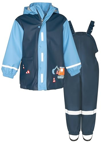 Playshoes Unisex barn regnset regnbyxor regndräkt (2-pack), Byggplats, 92