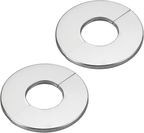 TOP-VIGOR 28mm Wall Split Flange Pipe Cover 201 Stainless Steel 2pc | Round Pipe Escutcheon Plate with Adhesive Backing for Radiator, Water and Heating Pipe Wall Hole Decoration
