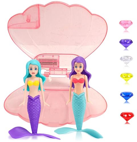 Kids Pool Toys 2Pcs Diving Mermaid with Pink Shell & Gem,Mermaids Sinkers Swimming Pool Toys,Diving Games Training Children's Gifts,Swim Diving Pool Accessories Little Mermaid Water Toys for Girls
