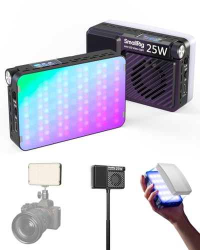 SMALLRIG RM 25C Mini LED RGB para Video, Batería 3100mAh, Pantalla LCD HD, 25W Luz Portátil para Fotógrafos y Creadores, 2500K-10000K CRI 96 TLCI 99, Montaje Magnético - 5357