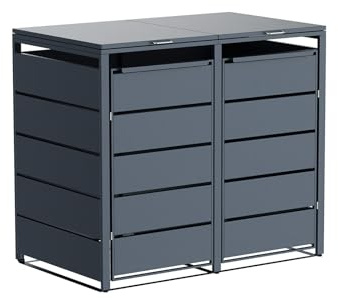 HEIGART Mülltonnenbox für 2 Tonnen, Mülltonnenverkleidung mit Klappdeckel, Anthrazit