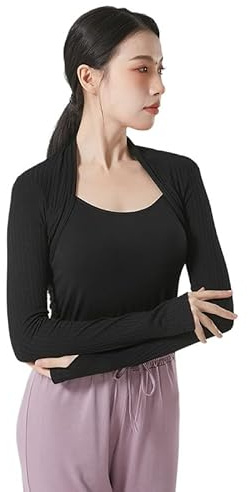 HEARTTOUCH Damen Ballett Shrug Top Langarm Schulterjacke Tanzoberteil Bolero Tops Einfarbig Wickeljacke Yoga Gymnastik Shirt Tanzbekleidung
