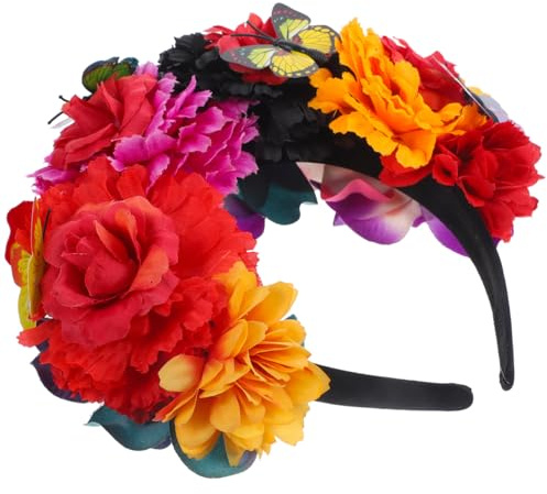 HORIALENCE Couronne de fleurs mexicaines pour femme - Taille unique - Pour carnaval et cosplay - Pour festivals et fêtes costumées