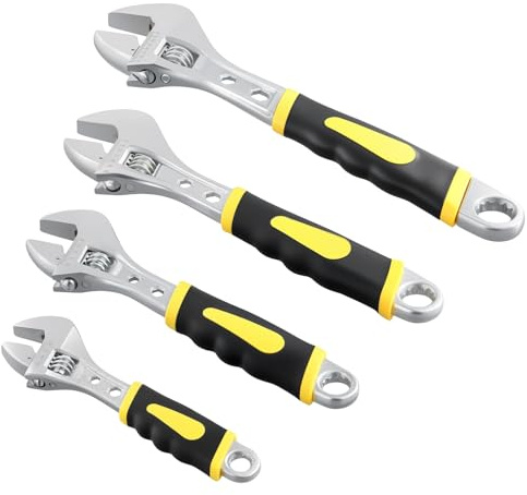 HAKZEON 4PCS Adjustable Spanner Set with Soft Grip, 15.5cm 20cm 26cm 31cm Adjustable Wrench, Multifunctional Carbon Steel Spanners for Mechanical Plumbing Works